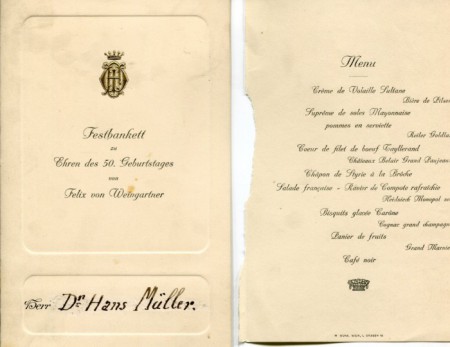 Bankett zu Ehren Felix von Weingartner 1913